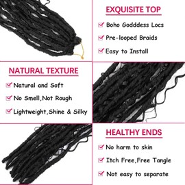 8 Packs Goddess Locs Crochet Hair Boho Braids 24 Inch Faux Locs Crochet Hair with Curly Distressed Soft Locs Crochet Braids for Black Women (1B, 24 Inch(Pack of 8))