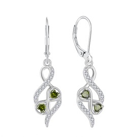 BELRYO Infinity Leverback Women's Earrings 925 Sterling Silver Dangle Earrings Sparkling Cubic Zirconia Wedding Earrings for Bride August Birthstone Peridot Color