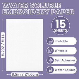 15PCS 8.5" x 11" Water Soluble Stabilizer for Embroidery, Stick and Stitch Embroidery Paper Wash Away, Embroidery Stabilizer, Water Soluble Embroidery Patterns, Embroidery Transfer Paper