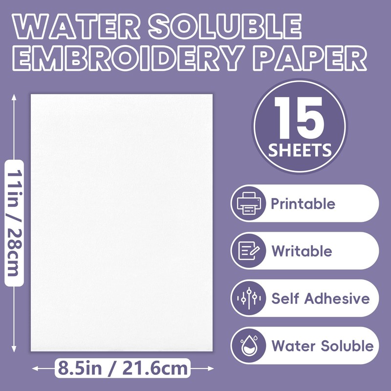 15PCS 8.5" x 11" Water Soluble Stabilizer for Embroidery, Stick