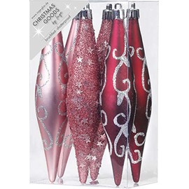 Inge-glas Christmas Decorations Olive Design Icicle Shape Baubles Pack of 6 Plastic 15 cm Christmas Tree Decoration, Christmas Tree Baubles