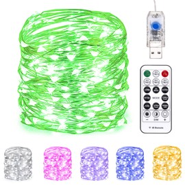 Fairy Lights 66 ft 200 LED USB Twinkle String Lights Plug in Silver Wire Lights with Remote and Timer 8 Modes Outdoor Waterproof Starry Lights DIY Party Wedding Christmas Decoration（Green）