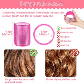 Big Self-Grip Hair Rollers with Stainless Steel Duckbill Clips for Long, Medium Hair and Volume