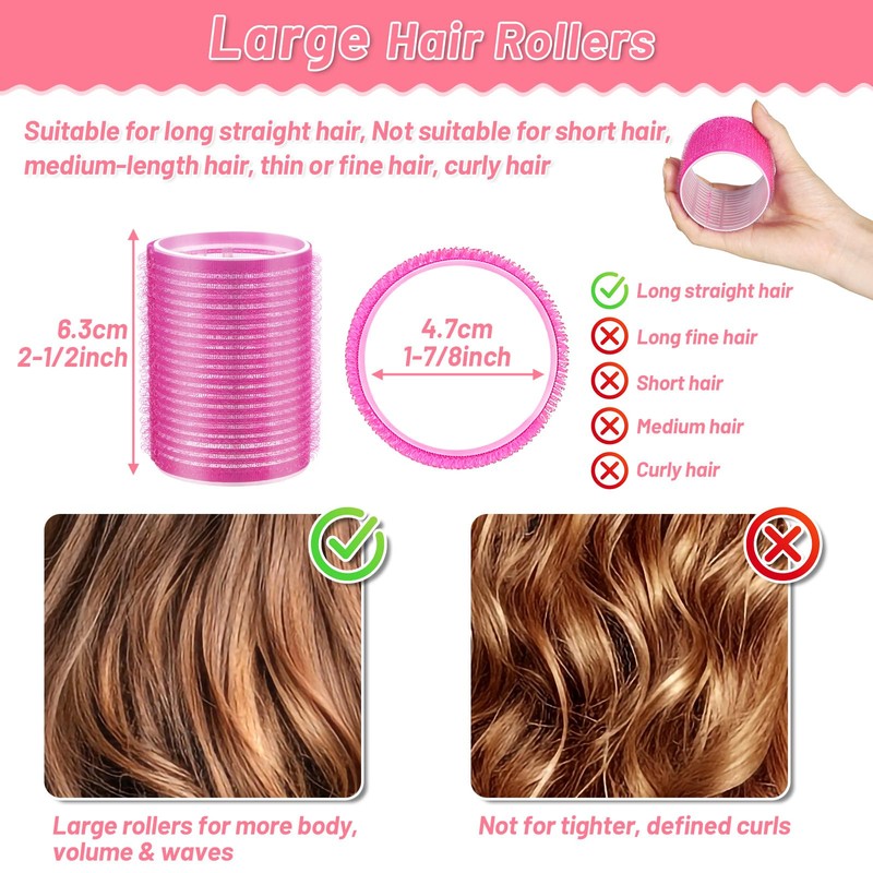 Big Self-Grip Hair Rollers with Stainless Steel Duckbill Clips for
