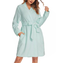 Ekouaer Womens Knee Length Bathrobe Fuzzy Soft Robes Plush Bathrobe Plus Size Warm Robes Mint XXL