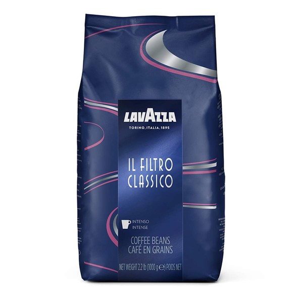 Lavazza Il Filtro Classico Dark Roast Whole Bean Coffee 2.2LB Bag ,Authentic Italian, Blended and roasted in Italy, Dark Chocolate and hazelnut aromatic notes