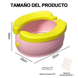 Bacinica para Niños, Asiento Entrenador Baño para Niños, con 3 Rollos de Bolsas de Basura y 1 Bolsa de Almacenamiento. Inodoro de Entrenamiento Plegable de Viaje, Adecuado para Viajar, Acampar, Etc(Rosa)