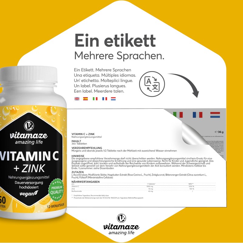 Vitamin C High Dose 1000 mg + Zinc, 360 Tablets