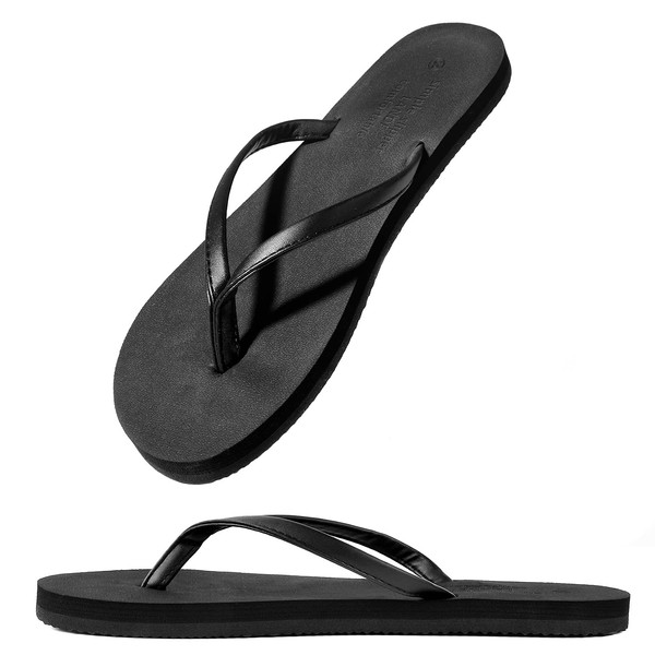Flip Flops for Women Sandals Beach Summer Casual Comfortable PU Strap Black