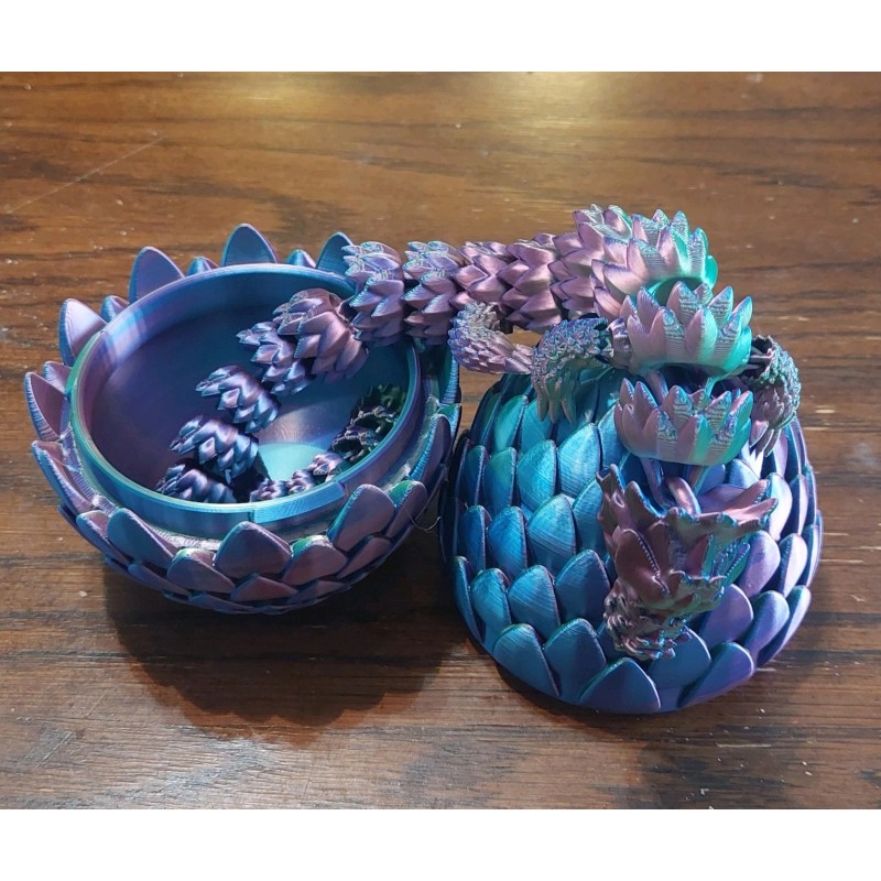 3D Printed Dragon Eggs with Dragon Inside, Articulated Crystal Dragon