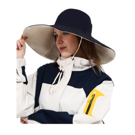 soul young Women Cotton Fishing Bucket Hat Reversible Ultra Wide Brim Sun Hat Beach Foldable UV Protection Summer Travel UPF 50+(One Size,Navy)