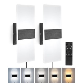 Plug in Wall Sconces with Remote, 3000K-6500K Stepless Color Temperature, 10%-100% Stepless Dimmable, 12W Plug in Wall Light, LED Acrylic Wall Sconces Set of Two, Plug in or Hardwired (2Pack, Black)