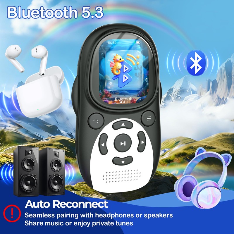 ODEJOI 64GB Cute Penguin MP3 Player for Kids with Bluetooth