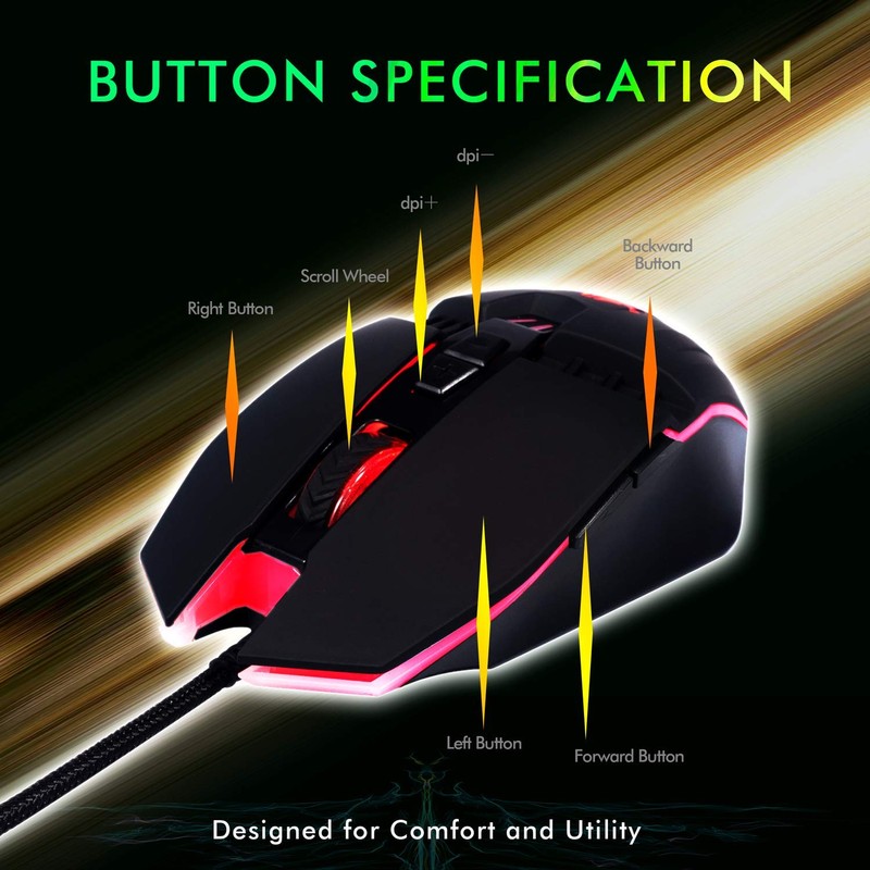 LYCANDER LMC378 Gaming-Maus, kabelgebunden, Optische USB-Mäuse mit Einstellbarer Dpi, bis