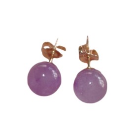 Genuine 14K GF Lavender Jade 8MM Round Stud Earrings VV