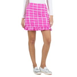 IBKUL Athleisure Wear UPF 50+ Icefil Cooling Tech Cordova Print Ruffle Trim Skort w Pockets - 19495 Hot Pink/White Cordova L