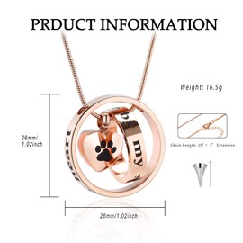 VCCWYQK Cremation Urn Pendant for Dog Cat Forever in My Heart No Longer by My Side Funeral Keepsake Urn Necklace, stainless steel, No gemstone.