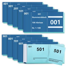 Pack of 10 Number Blocks, 1000 Bons Wardrobe Marks, Blue, Loose Tombola, Numbered Blocks, Food Stamps for Events, Fairs, Parties, Raffles