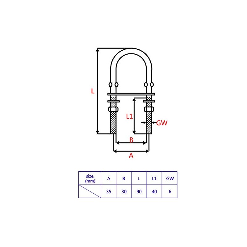 2Pcs 6mm AISI 316 Stainless Steel U Bolts with Plate