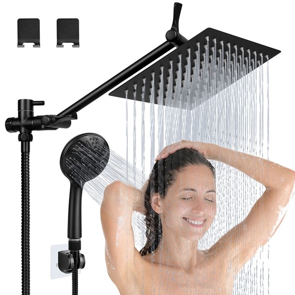 Lanhado 8'' Matte Black Rain Shower Head with Handheld Spray