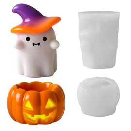 Moldes de vela de Halloween, moldes de silicona en forma de fantasma de Halloween en 3D, lindo molde de silicona de calabaza fantasma para fundición de resina epoxi, aromaterapia, fabricación de jabón