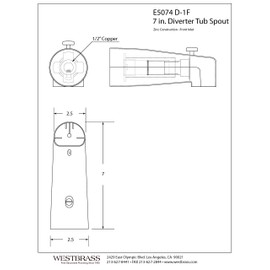Westbrass E5074D-1F-26 7" Reach Wall Mount Tub Spout with Diverter for Copper Pipe, 1-Pack, Polished Chrome