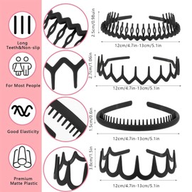 4 pcs Zickzack Stirnband,Kunststoff Stirnband mit Zahnmuster für Frauen und Mädchen, gewelltes Haarkamm, Haarkamm aus schwarzem Kunststoff mit Haifischzähnen. (Schwarz, One size)