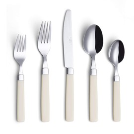 ANNOVA 20 Pieces Stainless Steel Flatware/Cutlery Set - Color Handles - 4 x Dinner Forks, 4 x Salad Forks, 4 x Dinner Knives, 4 x Dinner Spoons, 4 x Dessert Spoons - Service for 4 (Cream, 20 Pieces)
