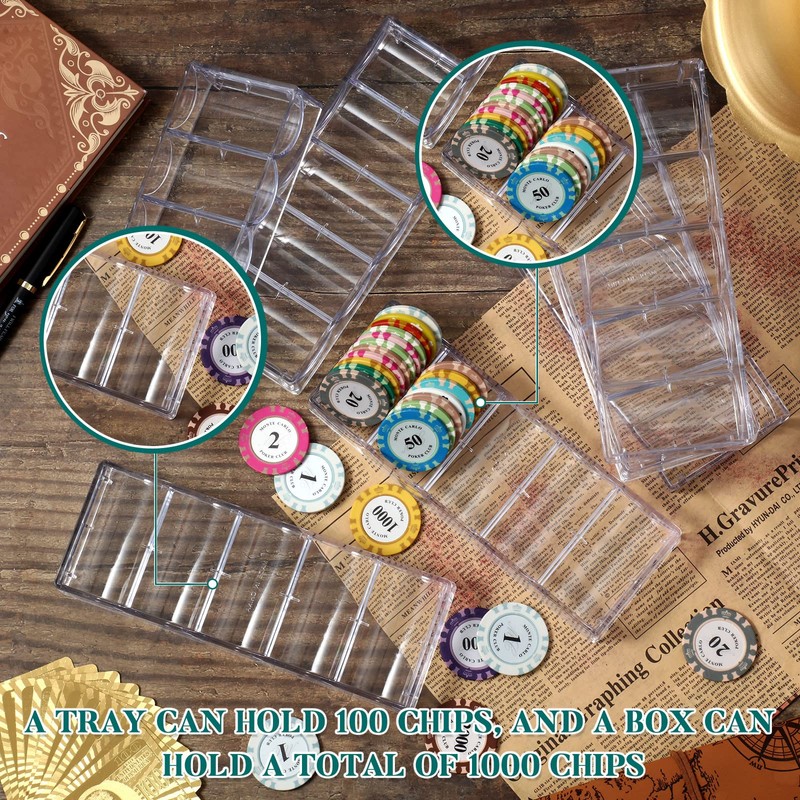 Hiboom 1 Pack Acrylic Poker Chip Case, 1000 Pcs Chips
