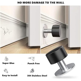 Door Stoppers,Door Stop with White Rubber Bumper & Stainless Steel Body Heavy Duty Door Stopper Wall Protector Sound Dampening for Home & Office Use 1 Pack