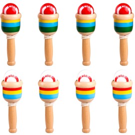 Haconba 8 Pcs Wooden Ball and Cup Catch Game Vintage Mini Wood Ball Catching with String Cup for Educational Game Birthday Party Gifts
