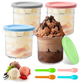 CHANCCI 4 Pcs Ice Cream Tubs for Ninja NC299 NC300,16 OZ Cream Tubs,Creamy Pints With 4 Scoops,Replacement Ice Creams Pints Series Ice Creams Maker,BPA-Free & Dishwasher Safe
