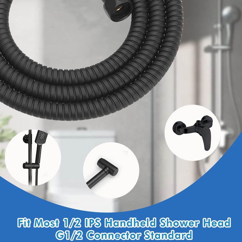RUMOSE 98-inch Extra Long Flexible Matte Black Shower Head Extension