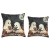Comic Ghosts Reading Books Moon Pumpkins Graphic Throw Pillow