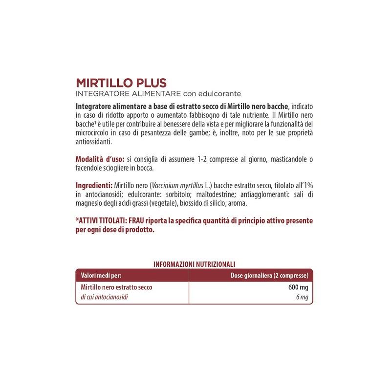 FRAU Mirtillo Plus, Integratore Microcircolo A Base Di Estratto Secco