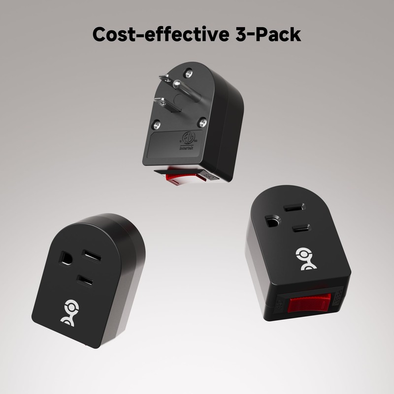 [ETL Listed] Cable Matters 3-Pack Grounded Outlet Switch with On