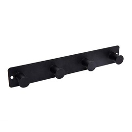 AJLTPA Coat Rack Wall Mounted, Black Coat Hooks Adhesive & Screw in, Stainless Steel Wall Hooks for Hanging Hat Towels Clothes, Metal Hook Rail with 4 Round Hangers