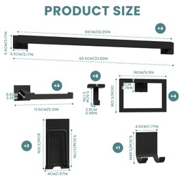 24 Pieces Matte Black Bathroom Accessories Set, 23.6 Inch Bath Towel Bar Set, SUS 304 Stainless Steel Bathroom Hardware Set, Towel Racks for Bathroom Wall Mounted