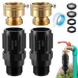 Gulfmew 2 Set 25 PSI Drip Irrigation Faucet Adapter Kit, 3/4" FHT × 3/4" MHT Pressure Regulator and 3/4 Inch GHT Anti-Siphon Backflow Preventer, Connects to Hose Bib and Drip Irrigation System
