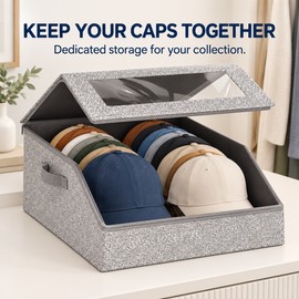 Hat Storage Box for Baseball Cap Organization – Clear Viewing Window, Two-Way Zipper & Carrying Handles