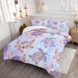 XYNHML Turtle Comforter Set Twin Ocean Watercolor Sea Turtle Bedding Set Nautical Sea Animal Reptile Bed Set with 2 Pillowcases for Kids Room Decor