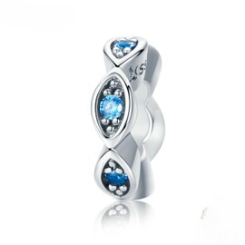 Jewellbox - Blue Eye Silver Spacer Charm Bead Set of 2 - Women's Charms for Bracelets S925 Gift for Her, Silver
