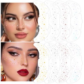 XZMeiLun 8Ps Face Glitter Speckles Patches, Rose Gold Glitter Freckles Face Tattoo, Glow Up Makeup Patches, Cute Glitter Makeup Accessories for Women, Cosmetic Glitter for Face Gift