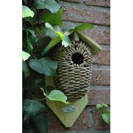 FAL Wren Bird House Box Wood Birdhouse - Wooden & Seagrass