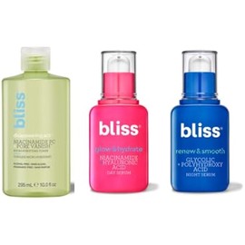 Bliss Glow & Hydrate Trio - Disappearing Act Niacinamide Toner, Renew & Smooth Night Face Serum, & Glow & Hydrate Serum - Pore Minimizing, Exfoliating, Hydrating - Clean, Vegan & Cruelty-Free