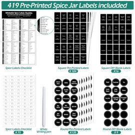 GeeRic 419 Pieces Pegatinas Pizarra Etiquetas Impermeables,con Rotulador para Contenedores Alimentos de Cocina, Tarros, Vidrio, Especias, Tazas, Botellas