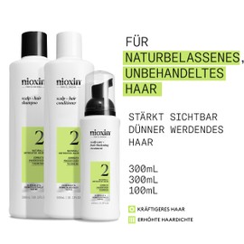 Nioxin Scalp + Hair Kit System 2 - Haarpflege für naturbelassenes, sichtbar dünner werdendes Haar - Shampoo, Conditioner & Scalp Treatment (300+300+100 ml)