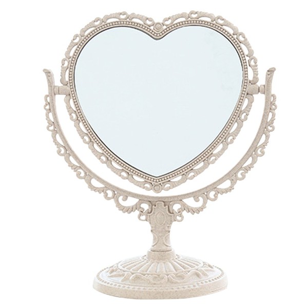 Makeup Mirror, Tabletop Vanity Mirror Double Sided Magnifying Makeup Mirror with 360 Degree Rotation (Heart Shape, Beige)