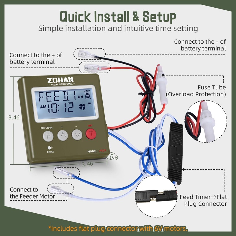 ZOHAN FT01 Deer Feeder Timer - Universal 6V/12V 24h Automatic