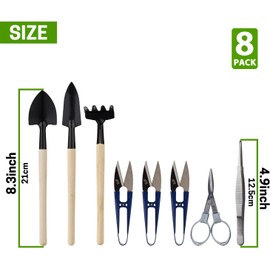 Bonsai Set 8 Pcs - Include Pruner,Fold Scissors,Mini Rake,Bud & Leaf Trimmer Set by ZELAR Made